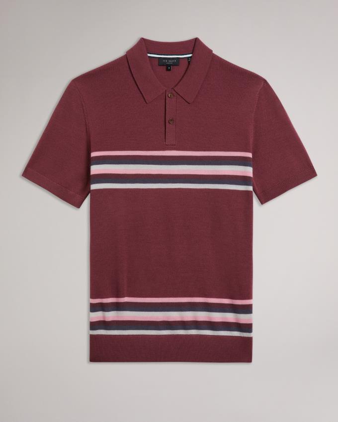 Polo Ted Baker Striped Wool Bordeaux Homme | IQJ-59585083